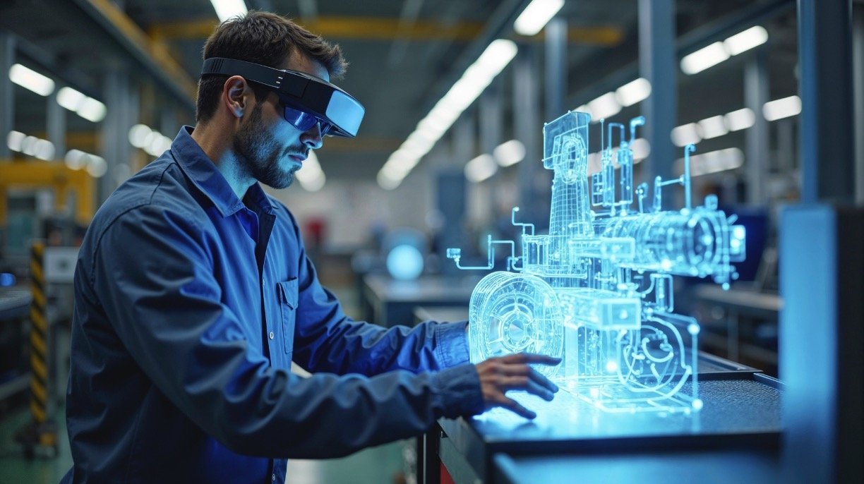 uomo in area tecnica con realtà aumentata