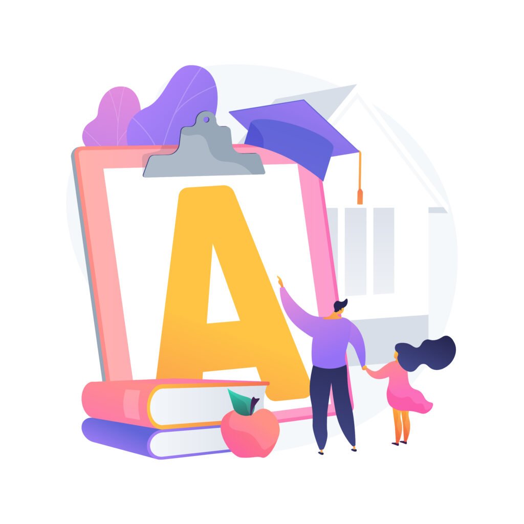 illustrazione di libri e lettera A